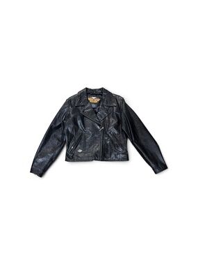 Vintage Y2K Harley Davidson Women’s Croc Embossed Leather Moto Jacket L